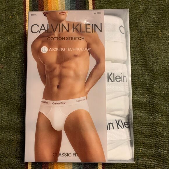 Mens Calvin Klein 3-Pack Cotton Stretch Hip Briefs XL (40-42) WHITE Classic Fit - Picture 1 of 4